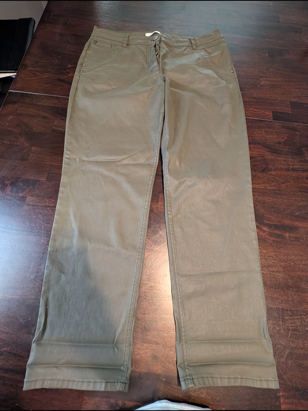 Gerry Weber Coated Straight-Leg Pants, Olive, Women's 14